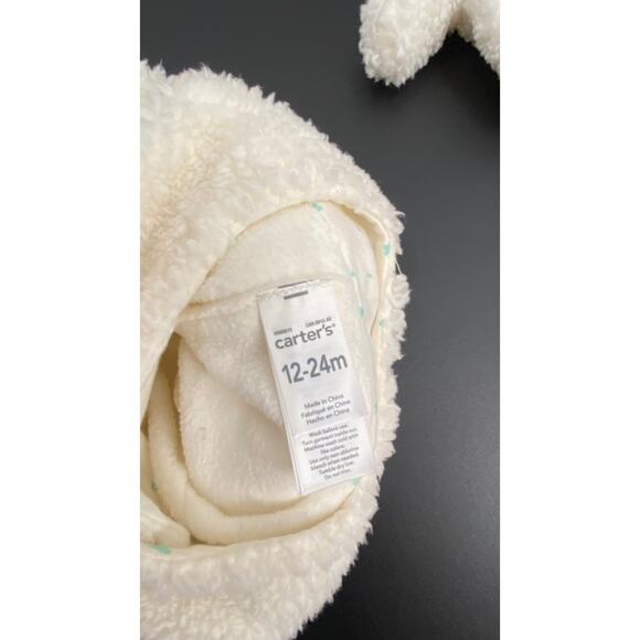 Carters Cream Fuzzy Hat and Mitten Set 12-24 Months - Picture 6 of 8